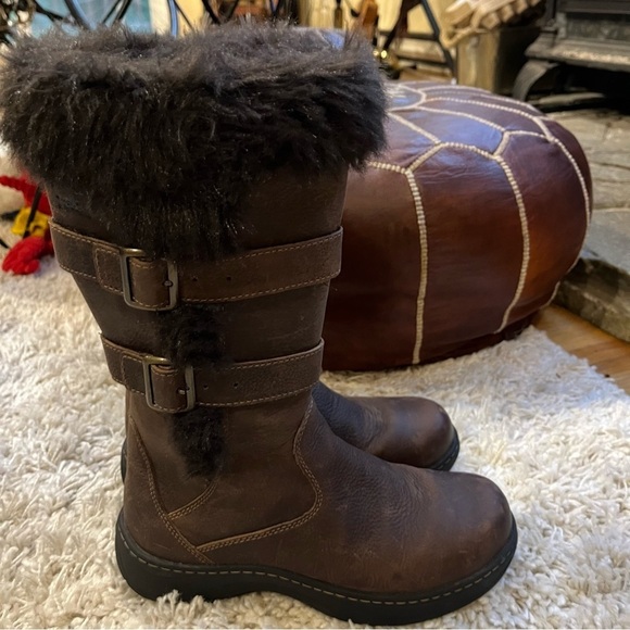 L.L. Bean Nordic Tek Tall Leather Boots Faux Fur Brown Winter Snow Boot - Picture 4 of 9